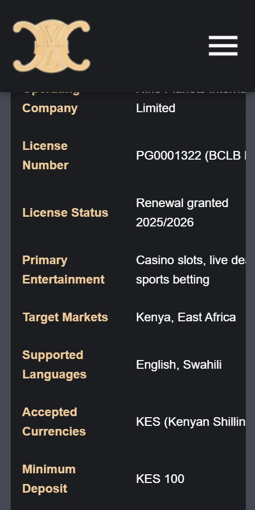 L'arc Casino Kenya App Interface